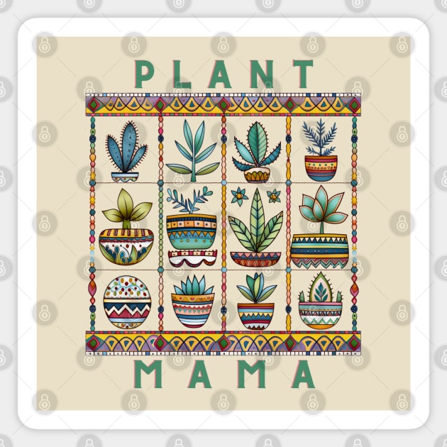 Boho Plant Mama Succulent Plants Sticker by AI Art Originals